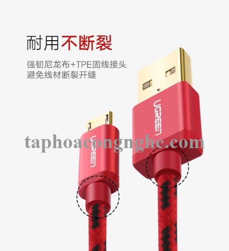 Ugreen 40883 0.5M màu Xanh lá Cáp sạc truyền dữ liệu USB 2.0 sang MICRO USB dây bọc lưới US246 30040883